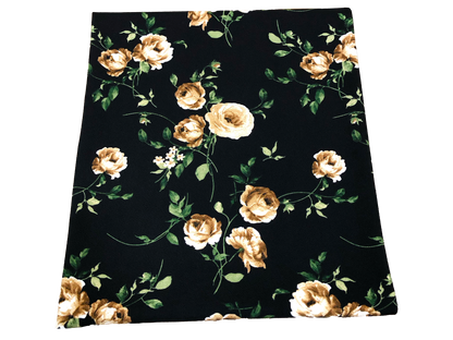 Liverpool Knit Fabric – Black Champagne Rose Bouquet – 4 Way Stretch, 58” Wide, 200 GSM, By the Yard (LVPR363)