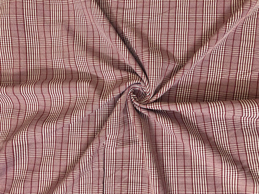 Stretch Gabardine – Red Windowpane Plaid (Burgundy/Red & Cream) – 2-Way Stretch, 180 GSM, 58" Wide – By the Yard (GBKPR02)