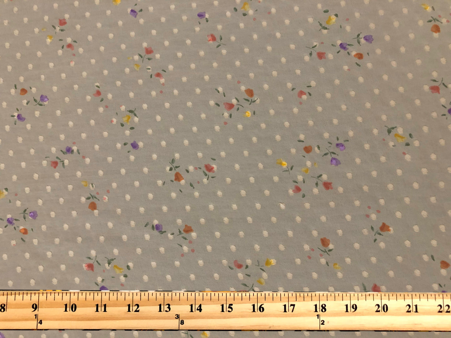 Chiffon Swiss Dot Printed Fabric-Beige Purple Orange 1/2" Flowers-CFPR001-Sold by the Yard