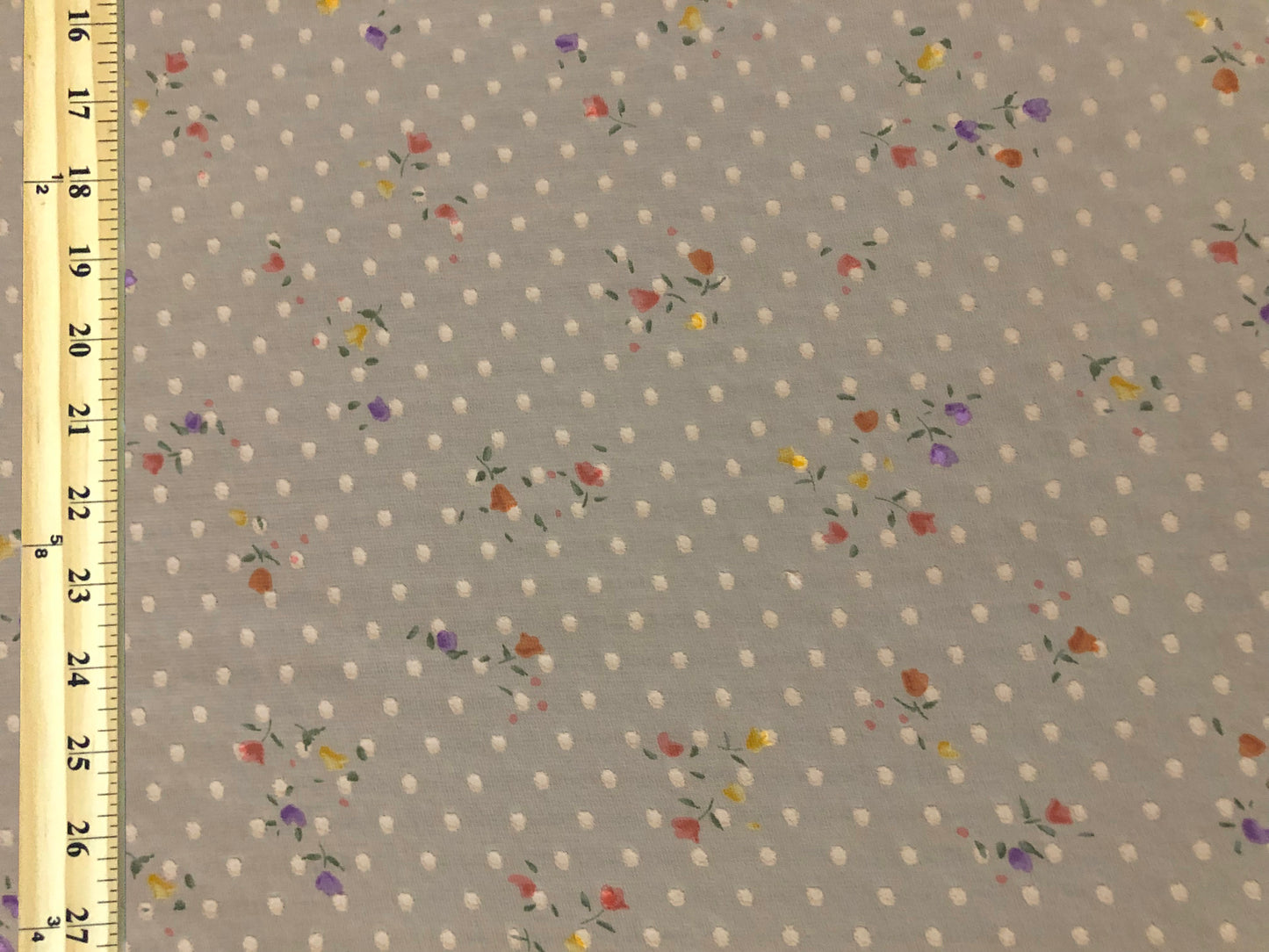 Chiffon Swiss Dot Printed Fabric-Beige Purple Orange 1/2" Flowers-CFPR001-Sold by the Yard