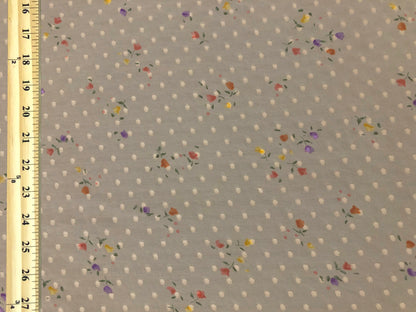 Chiffon Swiss Dot Printed Fabric-Beige Purple Orange 1/2" Flowers-CFPR001-Sold by the Yard