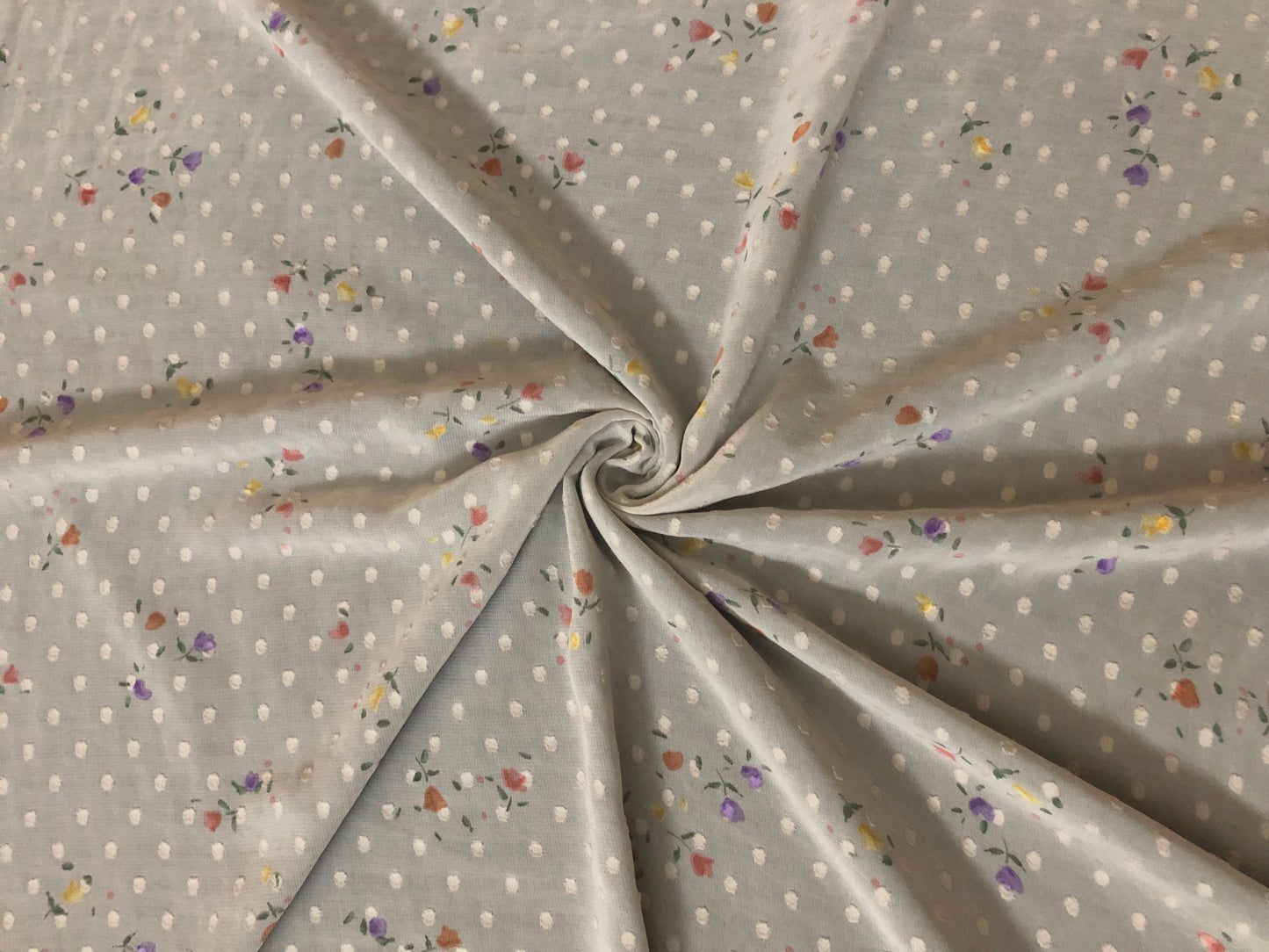 Chiffon Swiss Dot Printed Fabric-Beige Purple Orange 1/2" Flowers-CFPR001-Sold by the Yard