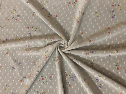 Chiffon Swiss Dot Printed Fabric-Beige Purple Orange 1/2" Flowers-CFPR001-Sold by the Yard