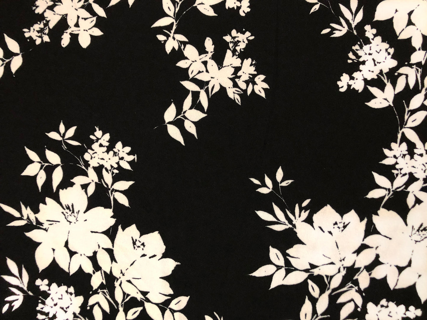 Techno Crepe Printed Fabric-Black White Flowers Bouquet-TCRP076-Sold by the Yard