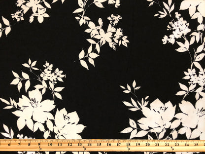 Techno Crepe Printed Fabric-Black White Flowers Bouquet-TCRP076-Sold by the Yard