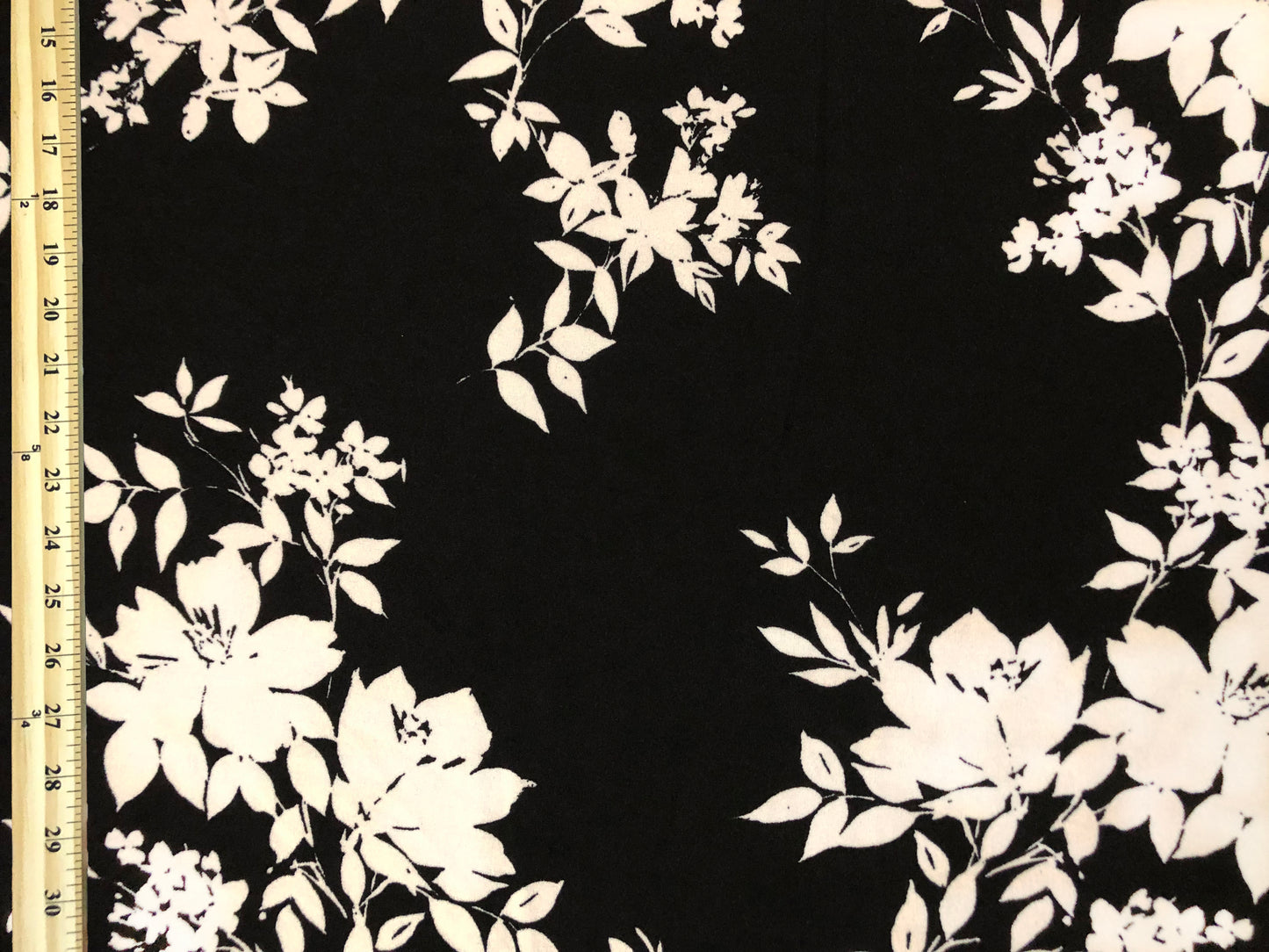 Techno Crepe Printed Fabric-Black White Flowers Bouquet-TCRP076-Sold by the Yard