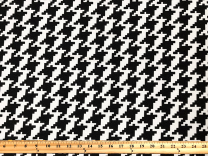 Techno Crepe Printed Fabric-Black White Houndstooth-TCRP082-Sold by the Yard