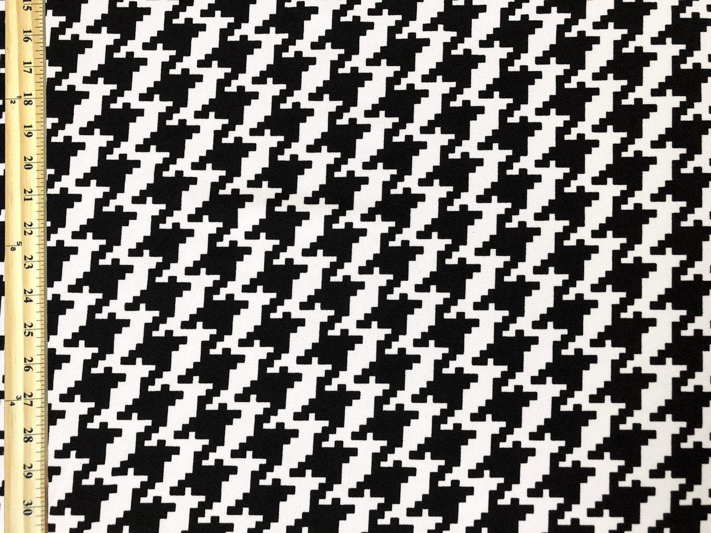 Techno Crepe Printed Fabric-Black White Houndstooth-TCRP082-Sold by the Yard