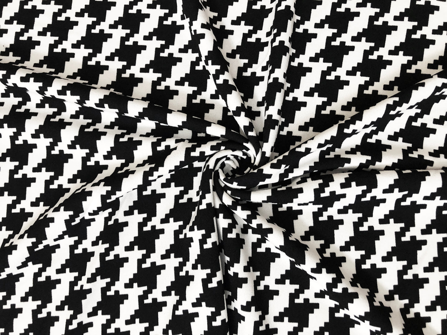 Techno Crepe Printed Fabric-Black White Houndstooth-TCRP082-Sold by the Yard