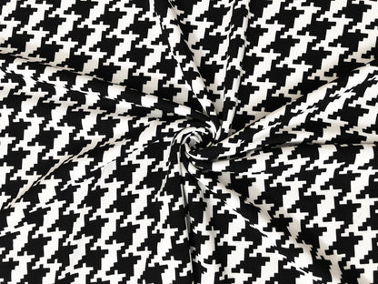 Techno Crepe Printed Fabric-Black White Houndstooth-TCRP082-Sold by the Yard