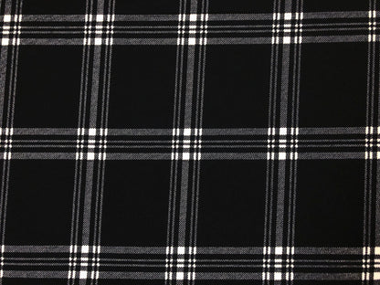 Techno Crepe Printed Fabric-Black White Plaid-TCRP067-Sold by the Yard