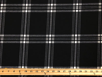 Techno Crepe Printed Fabric-Black White Plaid-TCRP067-Sold by the Yard