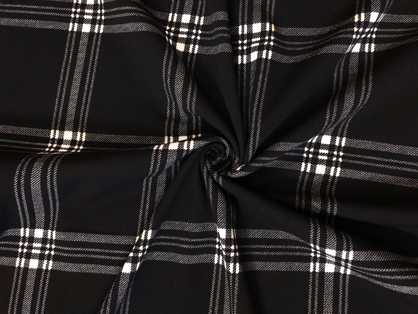 Techno Crepe Printed Fabric-Black White Plaid-TCRP067-Sold by the Yard