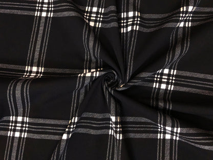 Techno Crepe Printed Fabric-Black White Plaid-TCRP067-Sold by the Yard