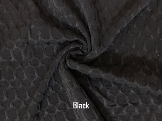 Poly Spandex Honeycomb Textured Fabric-Black Solid Color-HCS001-Sold by the Bulk