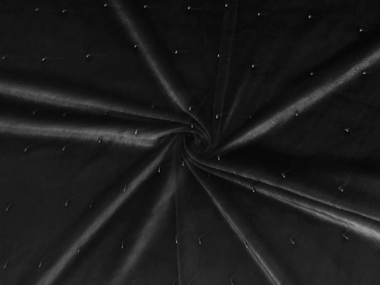 Premium Black Studded Velvet Fabric – Pearl Dots, Plush Drape, 2-Way Stretch, 58" Wide | Sold by the Yard (VPLC01)