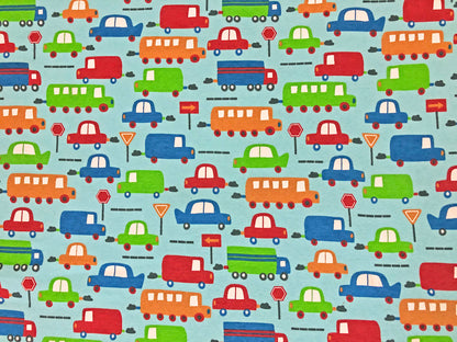 100% Cotton Print Fabric | Blue Red Brown Cars |CTJPR08 |Jersey Fabric| Sold by the Yard
