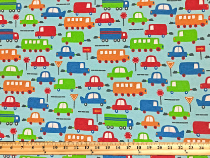 100% Cotton Print Fabric | Blue Red Brown Cars |CTJPR08 |Jersey Fabric| Sold by the Yard