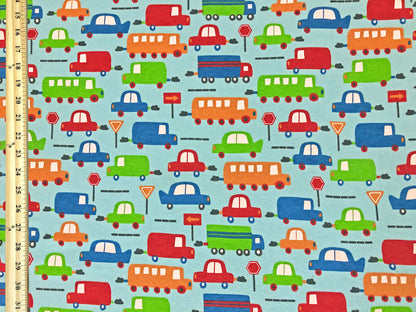 100% Cotton Print Fabric | Blue Red Brown Cars |CTJPR08 |Jersey Fabric| Sold by the Yard