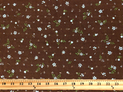 Rayon Gauze Swiss Dot Printed Fabric-Caramel Brown 1/2' White Flowers-RGzPR007-Sold by the Yard