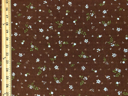 Rayon Gauze Swiss Dot Printed Fabric-Caramel Brown 1/2' White Flowers-RGzPR007-Sold by the Yard