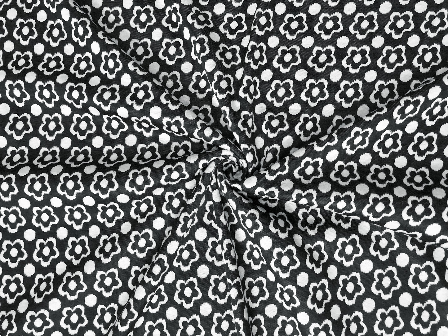 Jacquard Knit Fabric – Charcoal Daisy Dot – 2-Way Stretch, 240 GSM, 58" Wide – Sold by the Yard (JQKPR04)