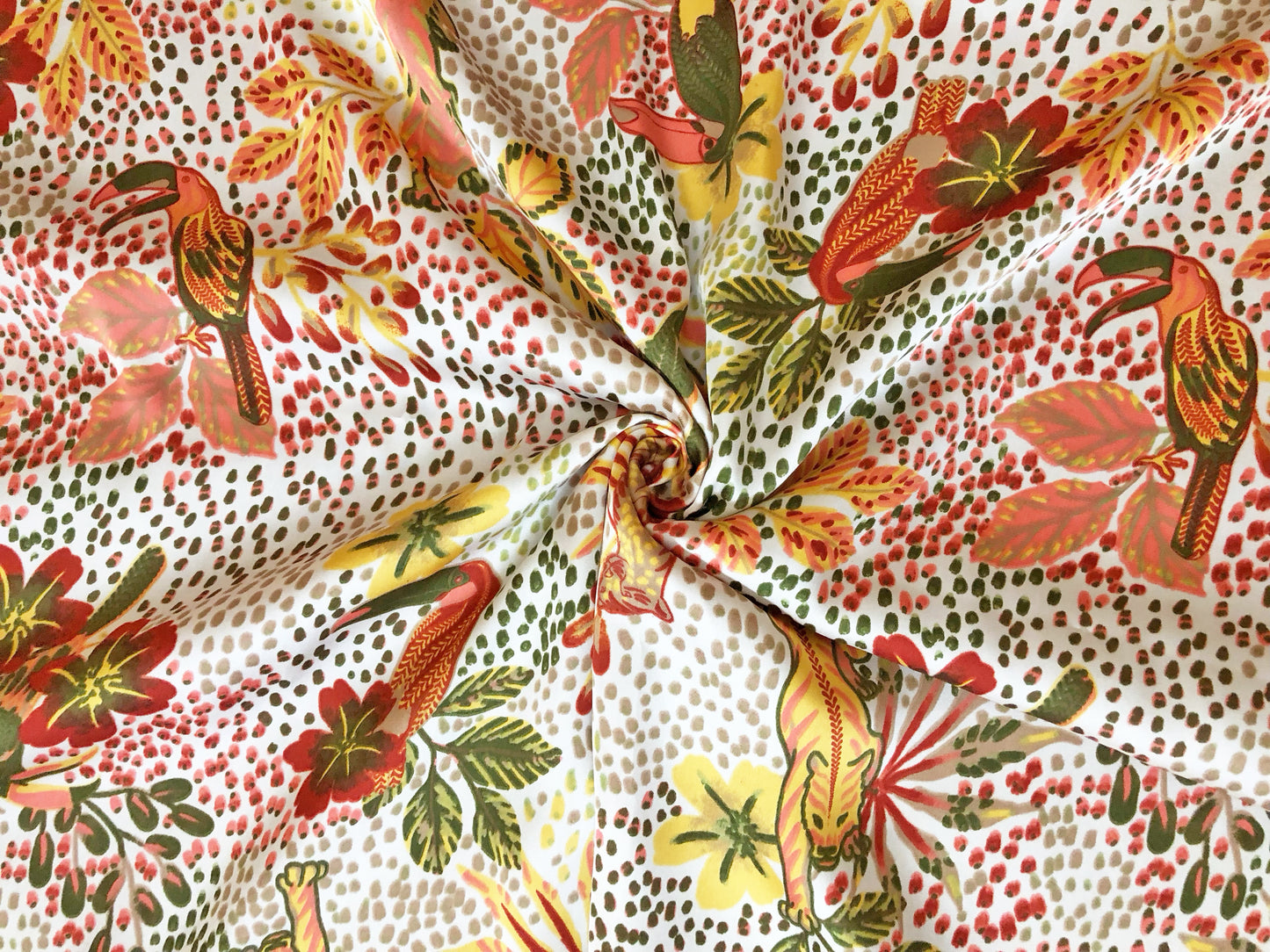Premium Charmeuse Satin Fabric — Tropical Safari Jungle Wildlife — 58" Wide, 100% Polyester (Non-Stretch) — By the Yard (SCPR02)