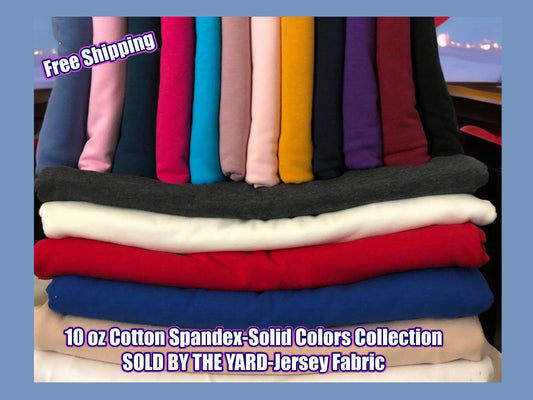 10 oz Cotton Spandex-Solid Colors Collection-Sold by the Yard-Jersey Fabric