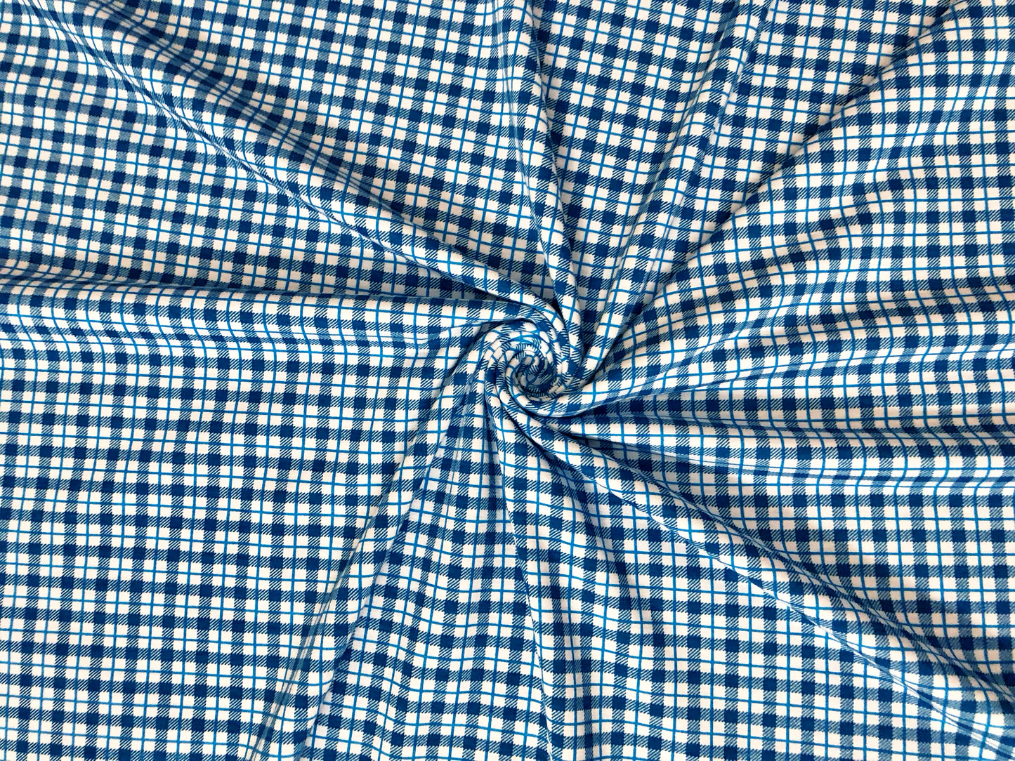 Premium Cotton Spandex Jersey Knit Fabric – Azure Windowpane Plaid – 4 Way Stretch, 58” Wide – By the Yard (8CSPXPR02)