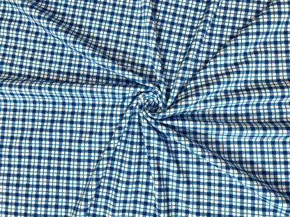 Premium Cotton Spandex Jersey Knit Fabric – Azure Windowpane Plaid – 4 Way Stretch, 58” Wide – By the Yard (8CSPXPR02)