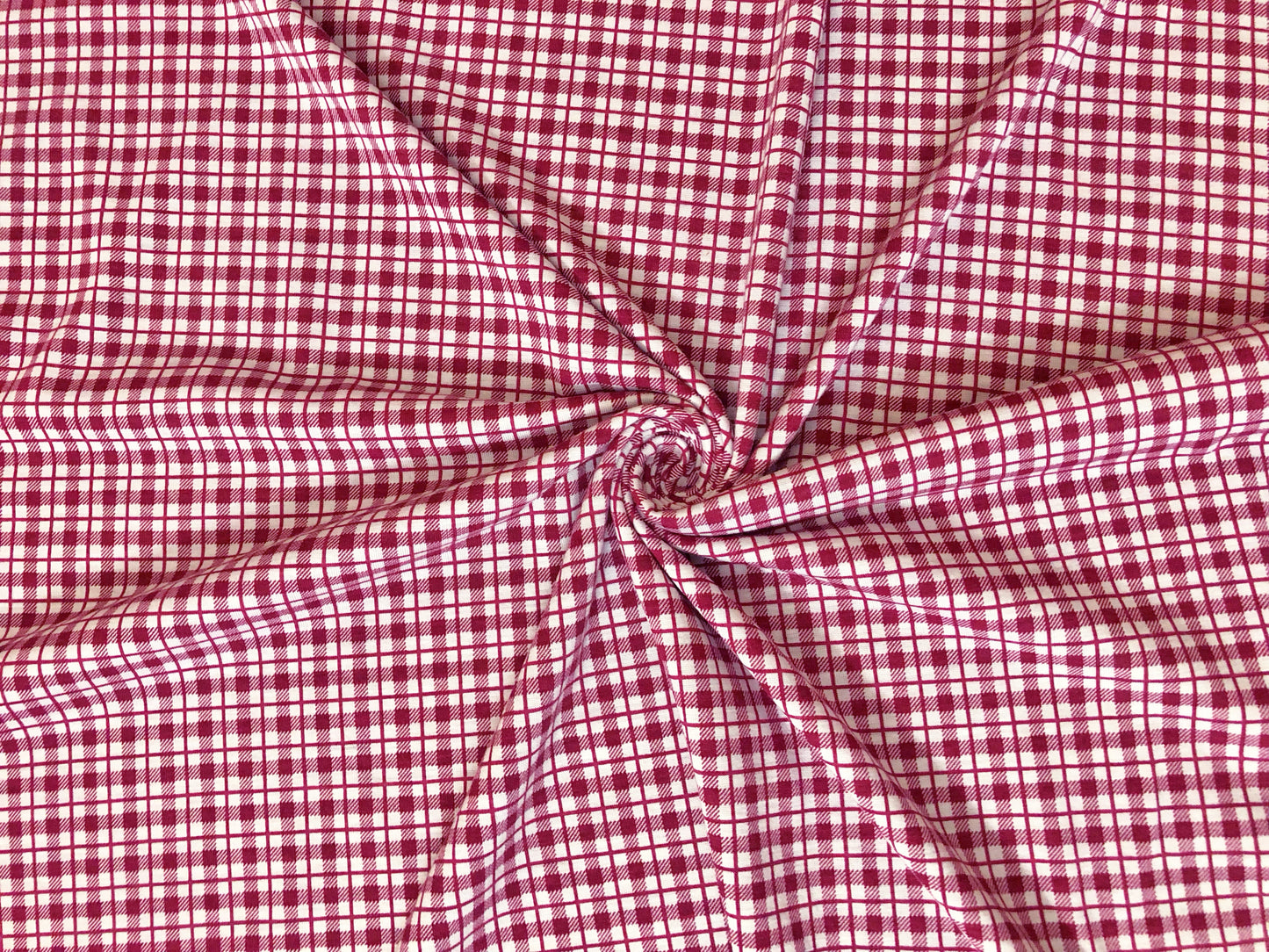 Premium Cotton Spandex Jersey Knit Fabric – Red Windowpane Plaid – 4 Way Stretch, 58” Wide – By the Yard (8CSPXPR03)