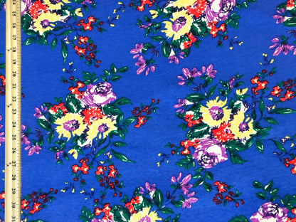 Premium Cotton Spandex Jersey Knit Fabric – Royal Garden Bouquet Floral, 4 Way Stretch, 58” Wide– By the Yard (8CSPXPR01)