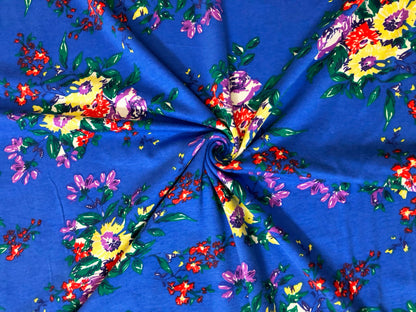 Premium Cotton Spandex Jersey Knit Fabric – Royal Garden Bouquet Floral, 4 Way Stretch, 58” Wide– By the Yard (8CSPXPR01)