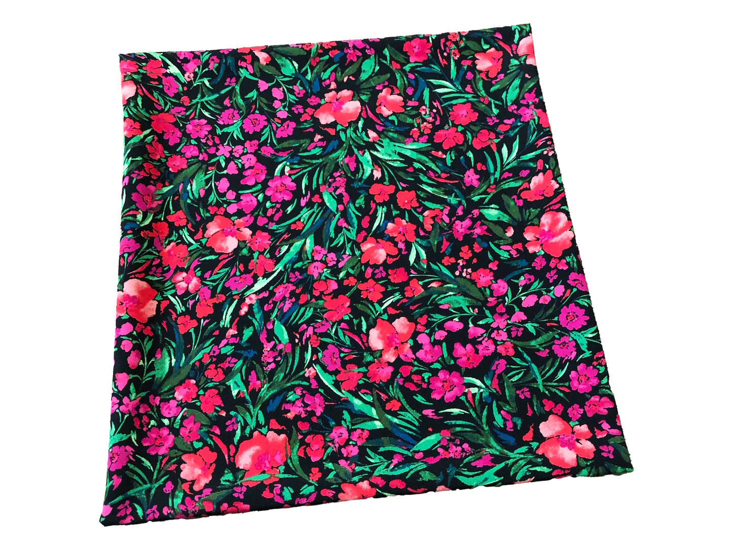 Flowy Textured Crepe Fabric – Midnight Fuchsia Garden (Black/Hot Pink/Coral/Green) – 100% Polyester, No Stretch, 58" Wide – By the Yard (PCRPR01)