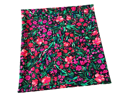 Flowy Textured Crepe Fabric – Midnight Fuchsia Garden (Black/Hot Pink/Coral/Green) – 100% Polyester, No Stretch, 58" Wide – By the Yard (PCRPR01)