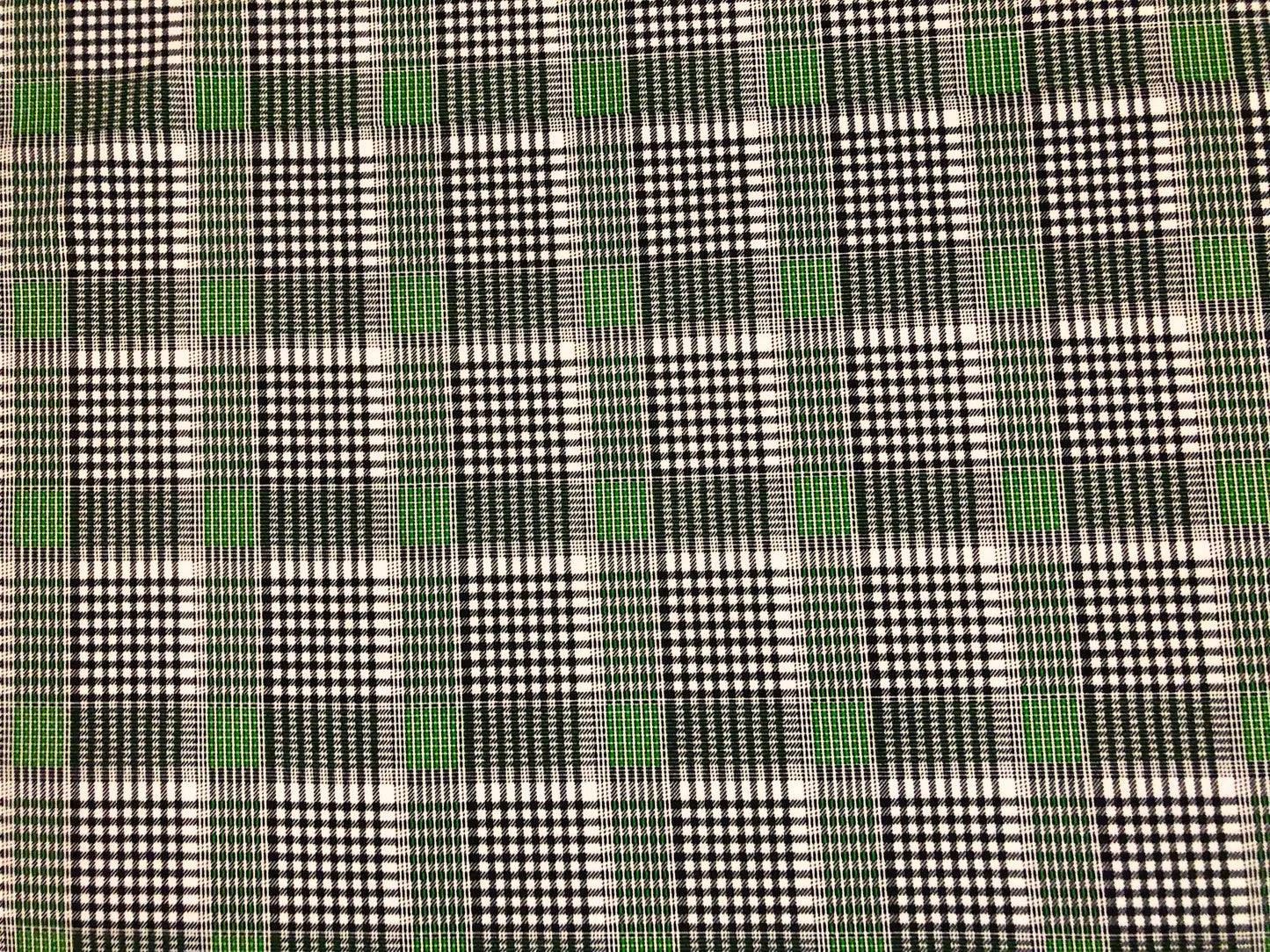 Techno Crepe Knit Fabric – Green & Black Micro Tartan Plaid | 4-Way Stretch,240 GSM, 58" Wide, Double Knit – By the Yard (TCPR0118)