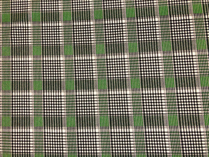 Techno Crepe Knit Fabric – Green & Black Micro Tartan Plaid | 4-Way Stretch,240 GSM, 58" Wide, Double Knit – By the Yard (TCPR0118)
