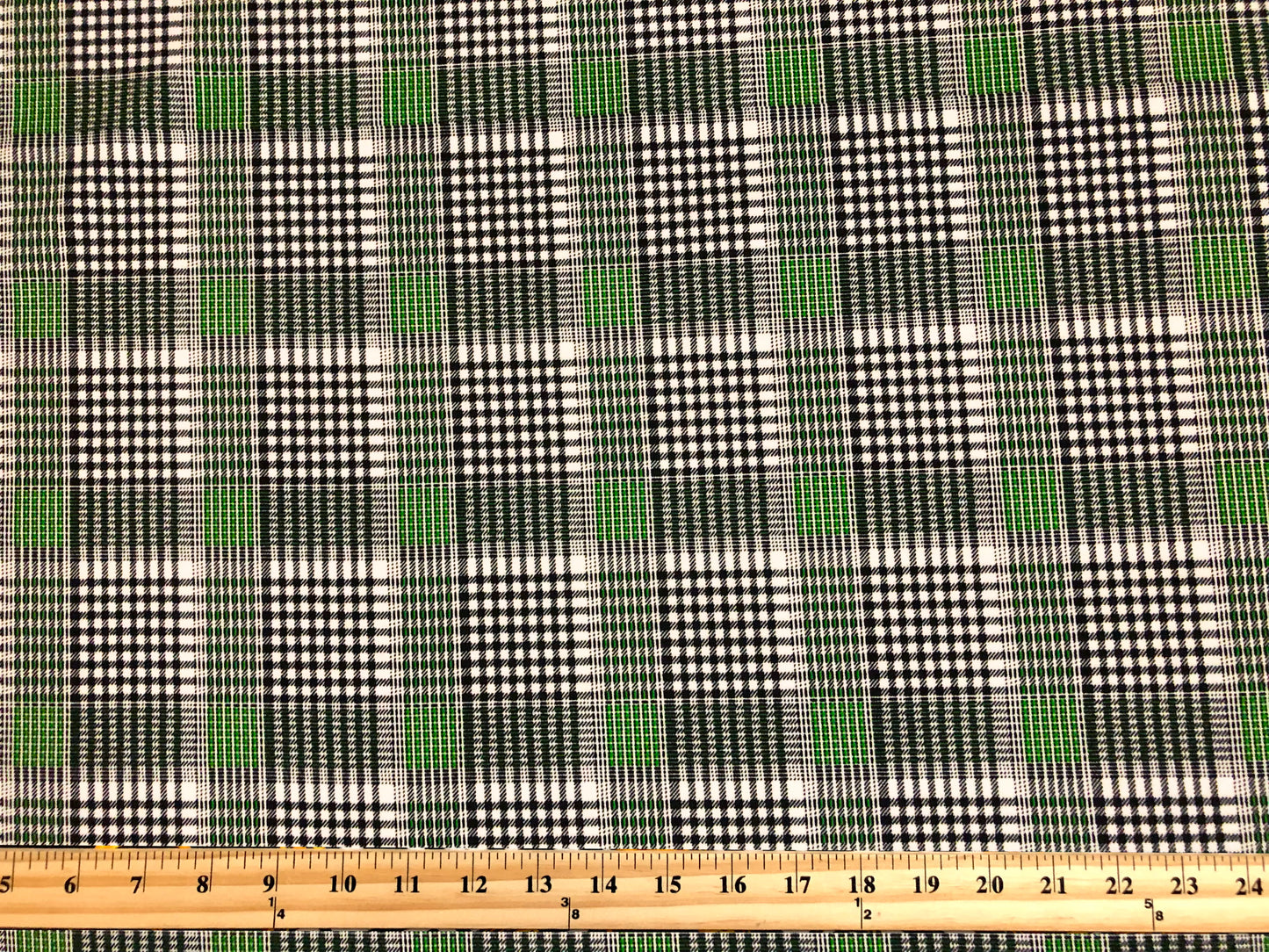 Techno Crepe Knit Fabric – Green & Black Micro Tartan Plaid | 4-Way Stretch,240 GSM, 58" Wide, Double Knit – By the Yard (TCPR0118)