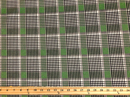 Techno Crepe Knit Fabric – Green & Black Micro Tartan Plaid | 4-Way Stretch,240 GSM, 58" Wide, Double Knit – By the Yard (TCPR0118)