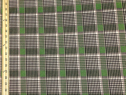 Techno Crepe Knit Fabric – Green & Black Micro Tartan Plaid | 4-Way Stretch,240 GSM, 58" Wide, Double Knit – By the Yard (TCPR0118)