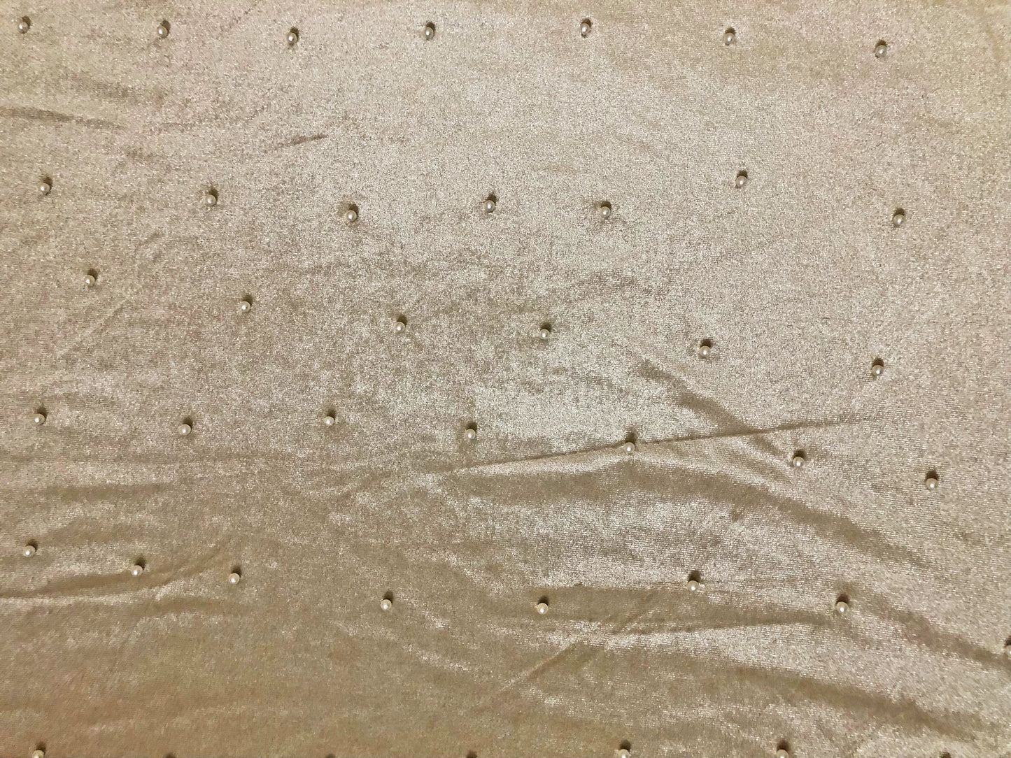 Premium Champagne Studded Velvet Fabric – Pearl Dots, Plush Drape, 2-Way Stretch, 58" Wide | Sold by the Yard (VPLC02)