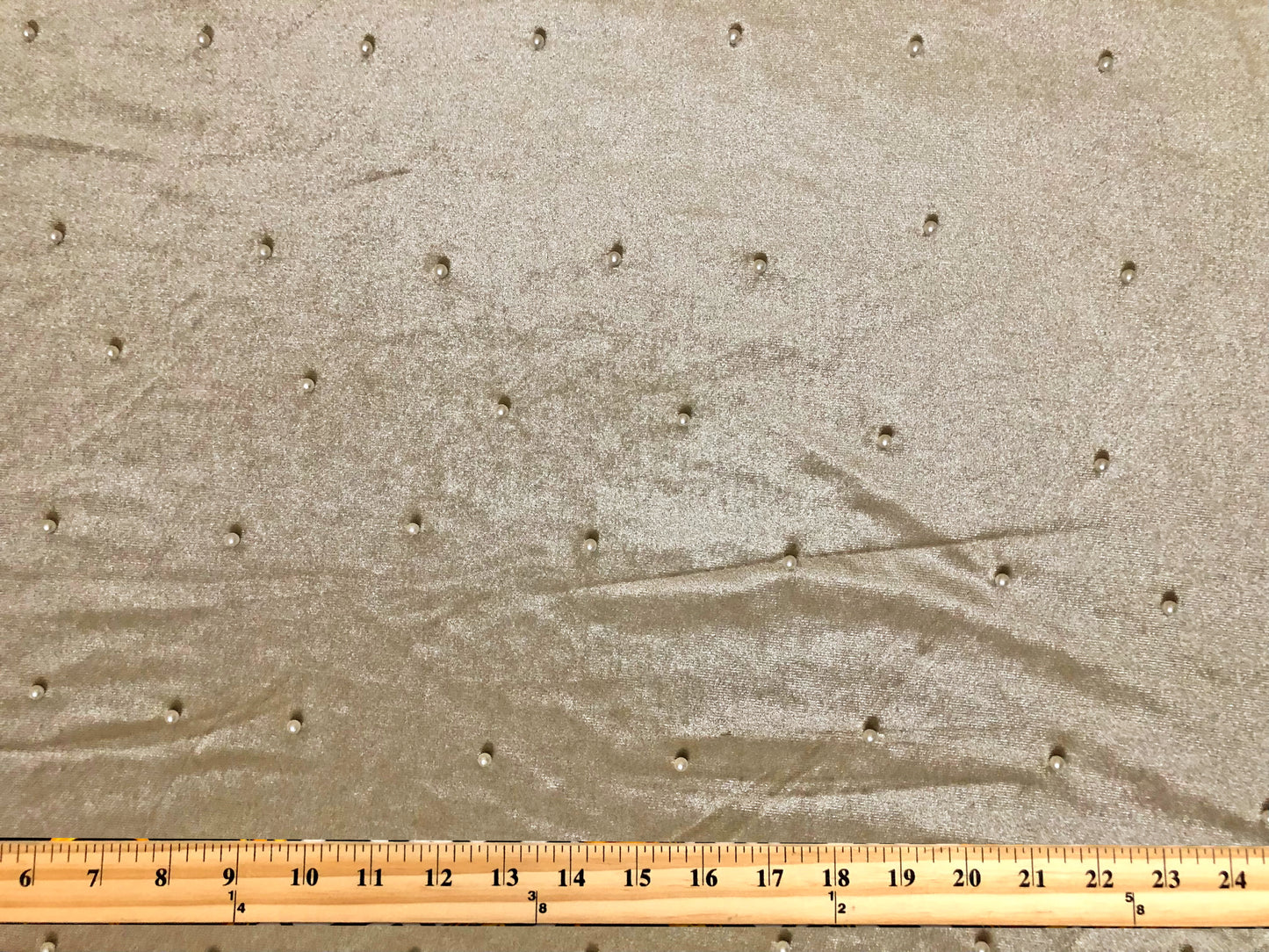 Premium Champagne Studded Velvet Fabric – Pearl Dots, Plush Drape, 2-Way Stretch, 58" Wide | Sold by the Yard (VPLC02)