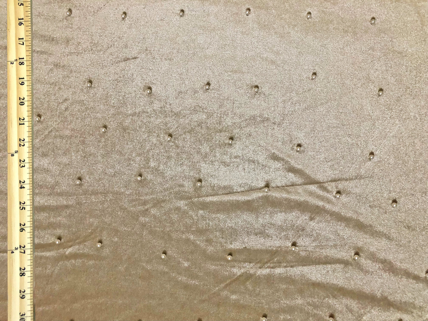 Premium Champagne Studded Velvet Fabric – Pearl Dots, Plush Drape, 2-Way Stretch, 58" Wide | Sold by the Yard (VPLC02)