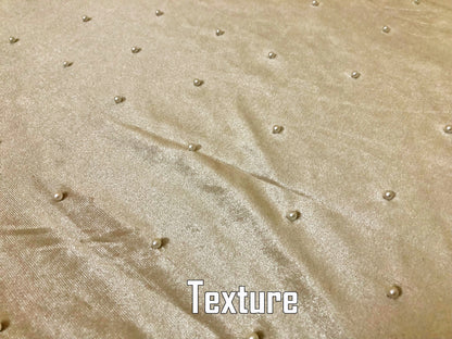 Premium Champagne Studded Velvet Fabric – Pearl Dots, Plush Drape, 2-Way Stretch, 58" Wide | Sold by the Yard (VPLC02)