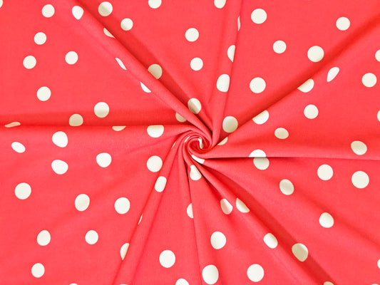 Techno Crepe Printed Fabric| Cherry White 3/4" Polka Dots |TCRP0109 |Sold by the Yard