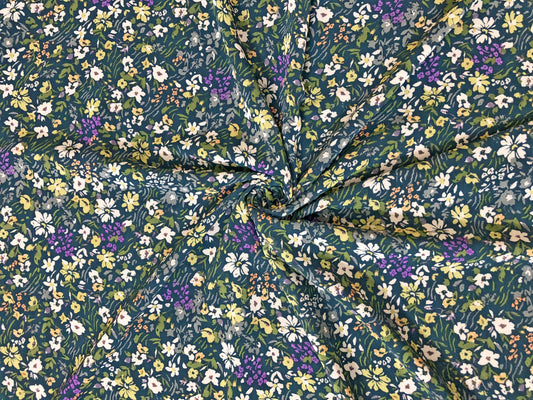 Chiffon Printed Fabric| Teal Green White Flowers|CFPR009|Sold by the Yard