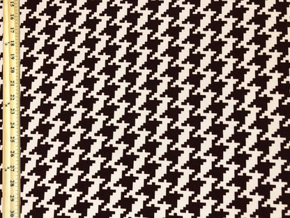 Techno Crepe Printed Fabric-Chocolate Brown White Houndstooth-TCRP081-Sold by the Yard