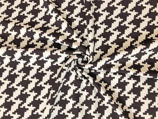 Techno Crepe Printed Fabric-Chocolate Brown White Houndstooth-TCRP081-Sold by the Yard