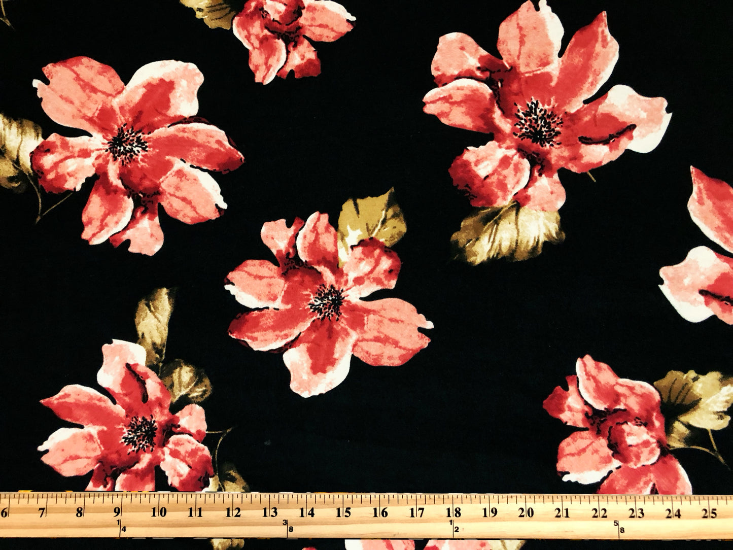 DTY Brushed Knit Fabric – Black Coral Watercolor Magnolia – Buttery Soft 4 Way Stretch, 58" Wide – By the Yard (DTYBPR547)