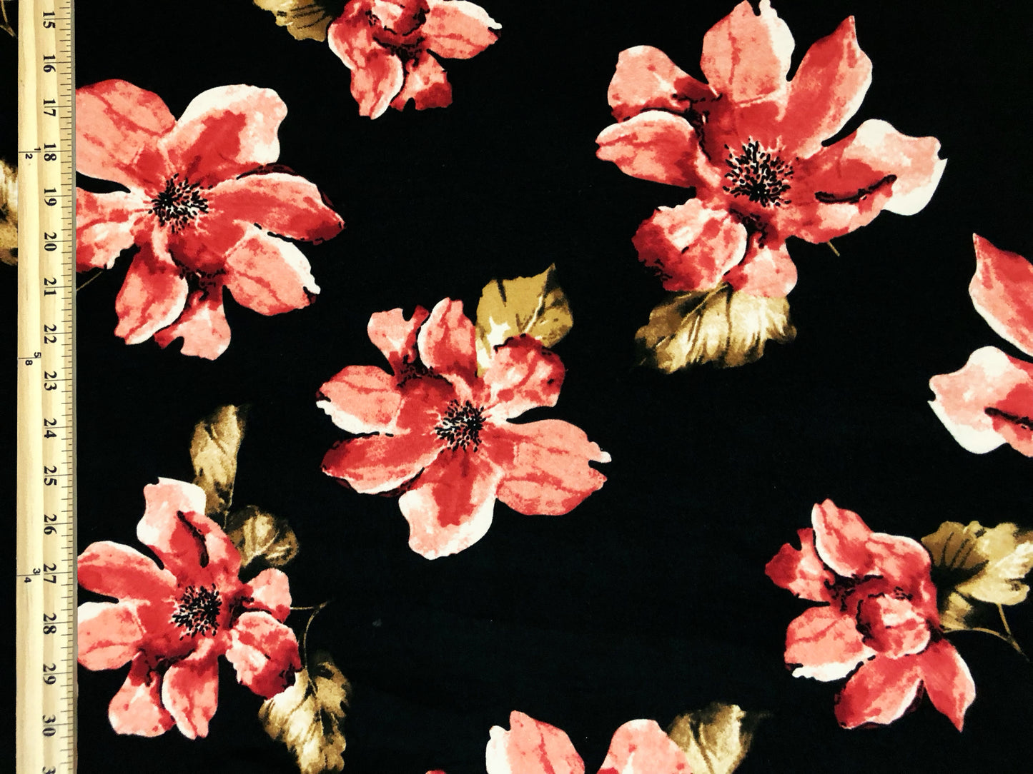 DTY Brushed Knit Fabric – Black Coral Watercolor Magnolia – Buttery Soft 4 Way Stretch, 58" Wide – By the Yard (DTYBPR547)